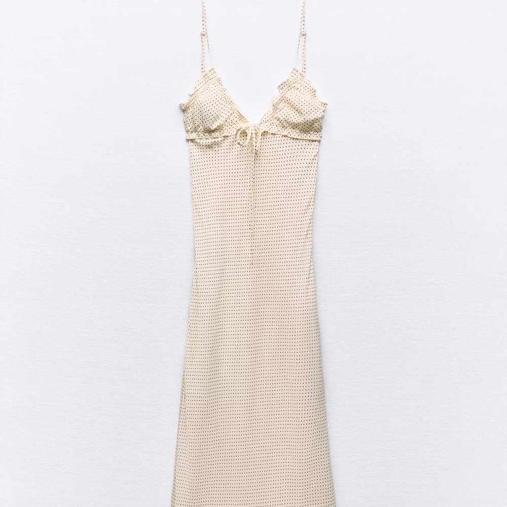 Zara Cream Ruched Midi Slip Dress